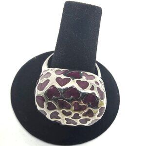 Ring silver tone red Heart Pattern Size 9 romantic love statement womens jewelry